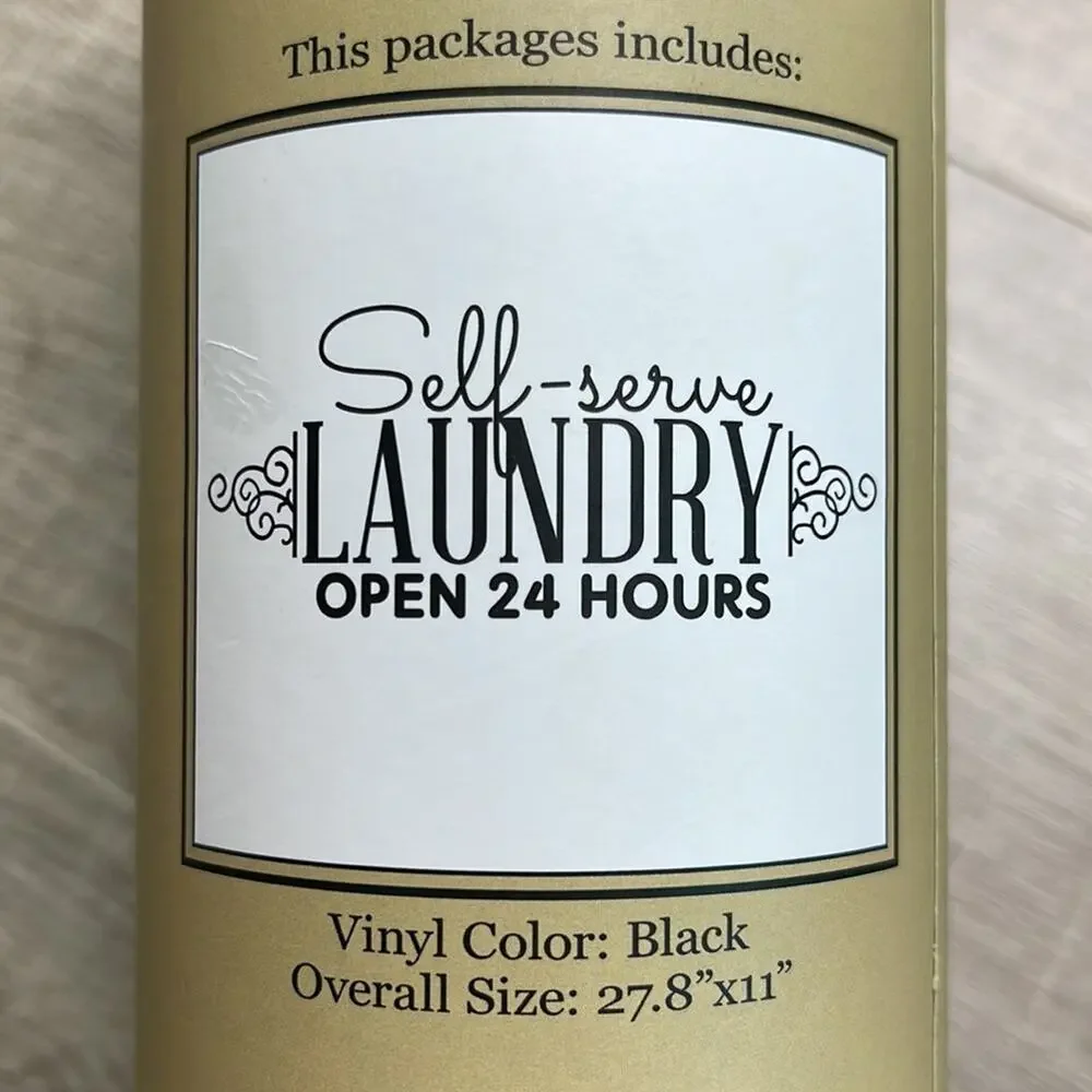 URBAN HOUSE DESIGN “Self Serve Laundry Open 24 Hours” Vinyl Wall Art Decal